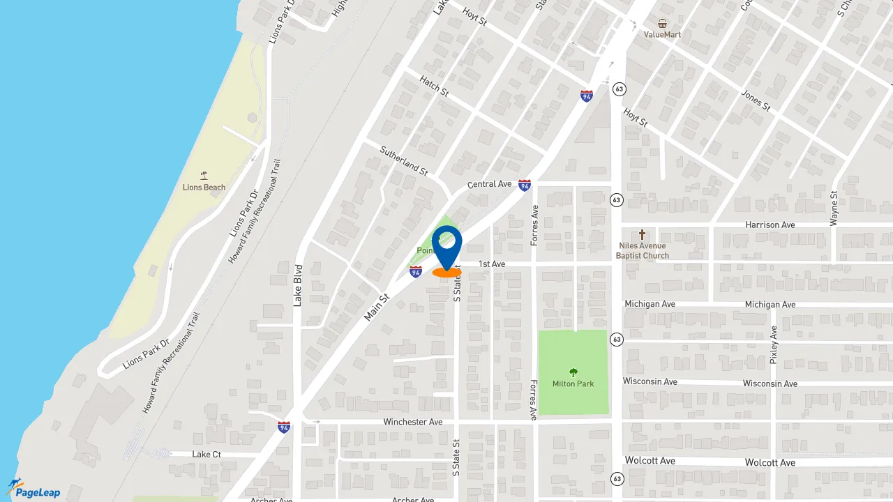 https://pageleap.com map showing location of Z!Eats in St. Joseph.