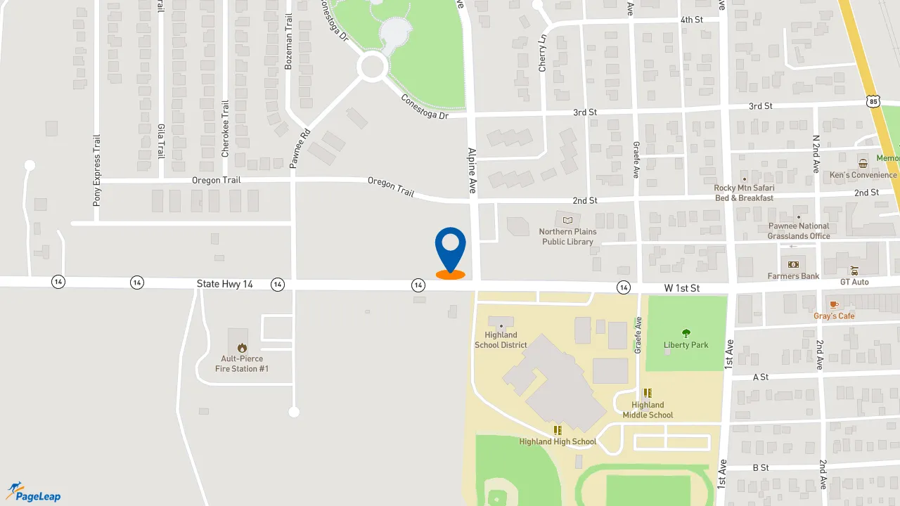 https://pageleap.com map showing location of Ziggi&#039;s Coffee in Ault.