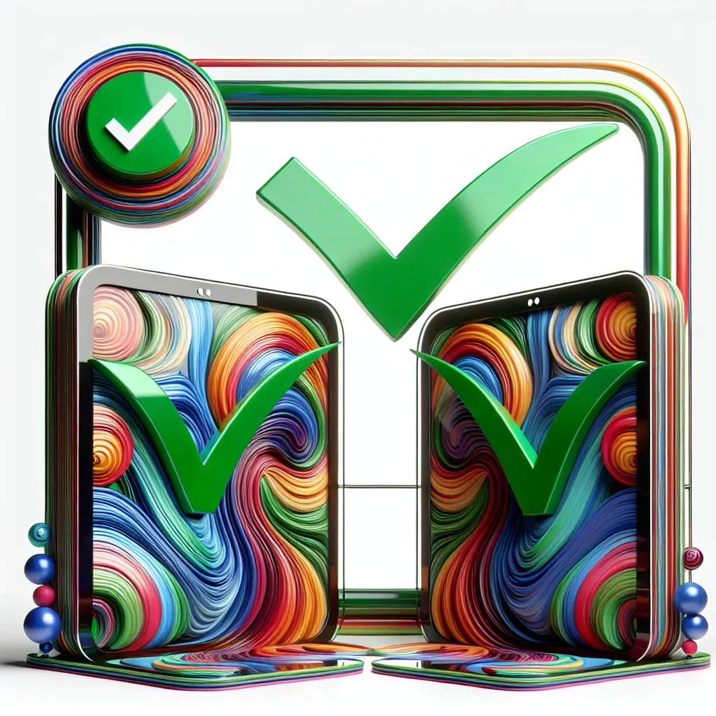 Alt text: Two vertical mirrored mockup webpages showcasing abstract swirling colors, approved with a green check mark icon for correct canonical tag usage. This demonstrates website metadata usage in a professional and artistic composition.